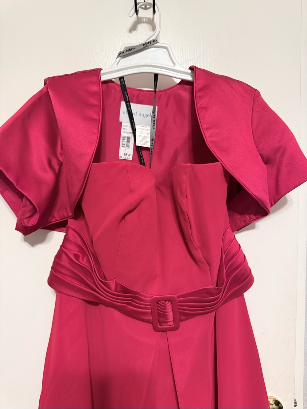 Alfred Angelo Hot Pink Satin Midi Dress with Bolero